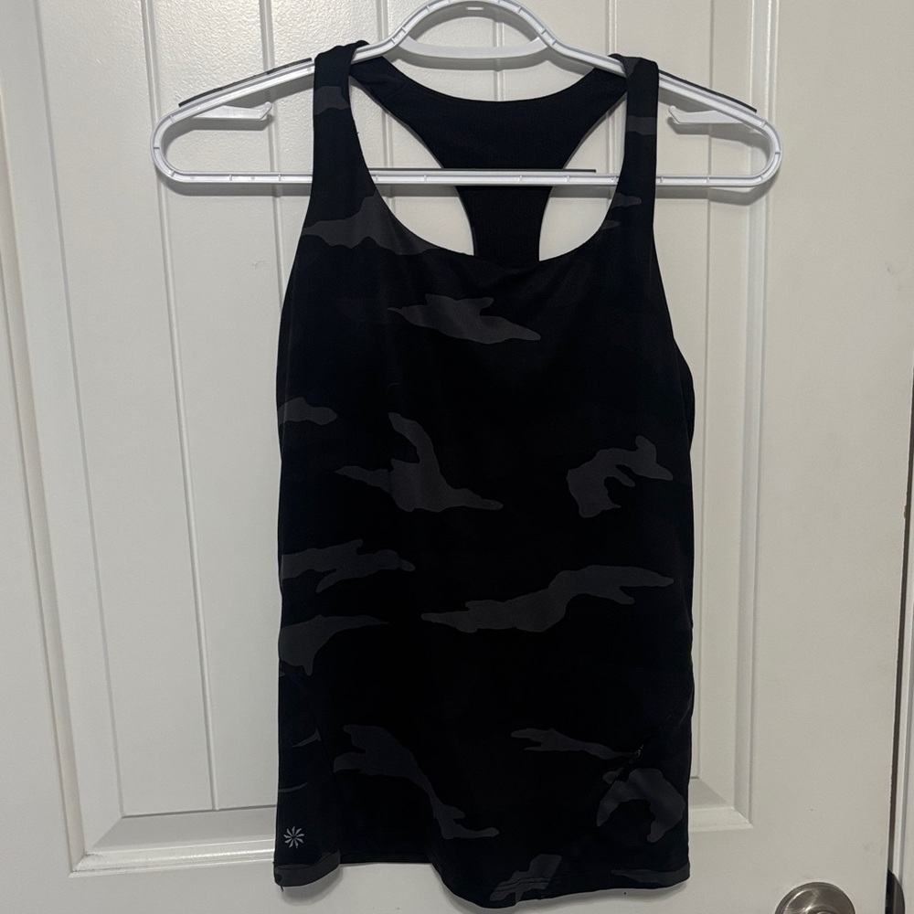 Athleta Black & Dark Gray Camo Racerback Tank Top